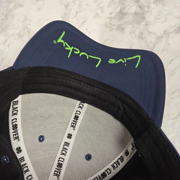 Black Clover Live Lucky Premium Navy Hat Men L/XL Stretch Fitted 3D Embroidery - Picture 5 of 6